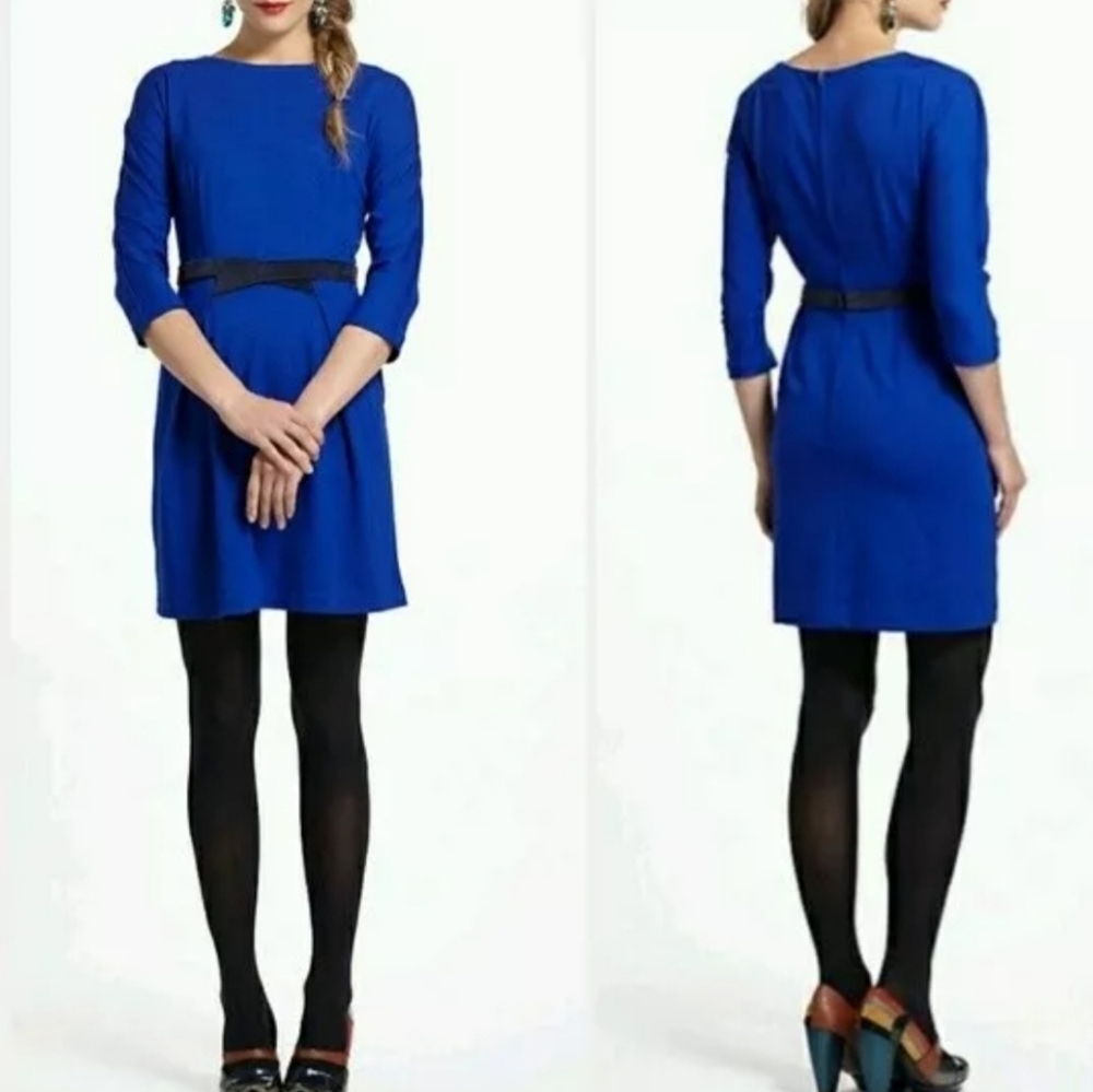 ANTHROPOLOGY GIRLS FROM SAVOY ROYAL BLUE BELTED VELVET PONTE SHEATH DRESS MEDIUM